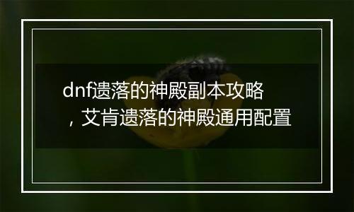dnf遗落的神殿副本攻略，艾肯遗落的神殿通用配置