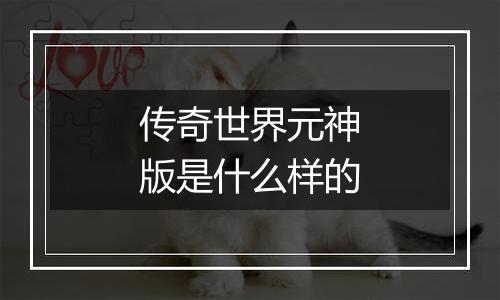 传奇世界元神版是什么样的