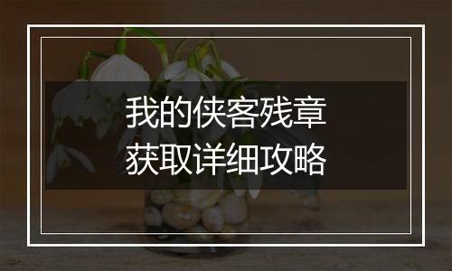 我的侠客残章获取详细攻略