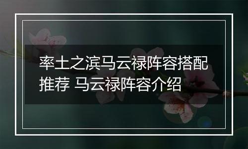 率土之滨马云禄阵容搭配推荐 马云禄阵容介绍