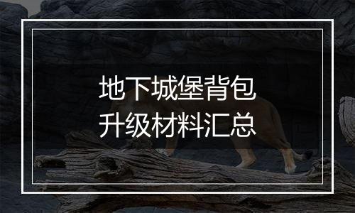地下城堡背包升级材料汇总