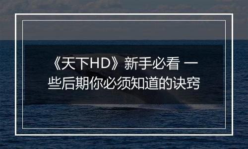 《天下HD》新手必看 一些后期你必须知道的诀窍