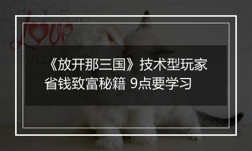 《放开那三国》技术型玩家省钱致富秘籍 9点要学习
