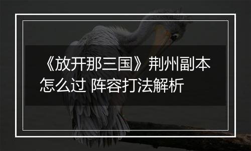 《放开那三国》荆州副本怎么过 阵容打法解析