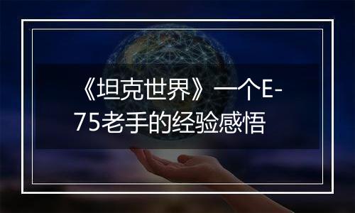《坦克世界》一个E-75老手的经验感悟