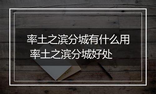 率土之滨分城有什么用 率土之滨分城好处