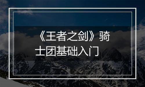 《王者之剑》骑士团基础入门