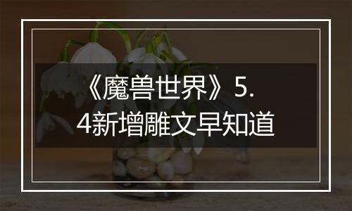 《魔兽世界》5.4新增雕文早知道