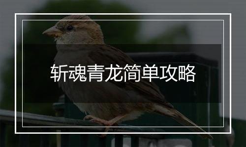 斩魂青龙简单攻略