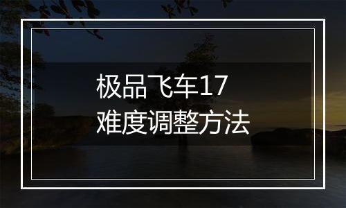 极品飞车17难度调整方法