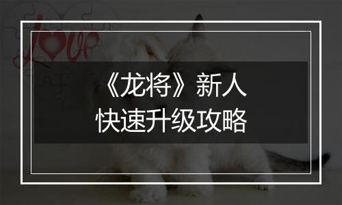 《龙将》新人快速升级攻略