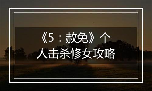 《5：赦免》个人击杀修女攻略