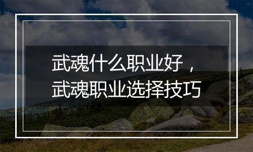 武魂什么职业好，武魂职业选择技巧