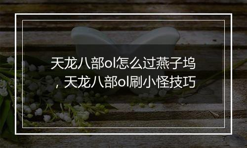 天龙八部ol怎么过燕子坞，天龙八部ol刷小怪技巧