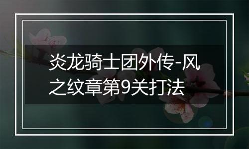 炎龙骑士团外传-风之纹章第9关打法