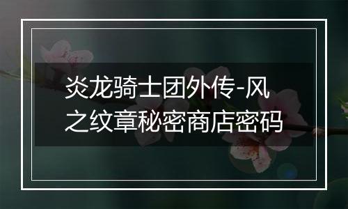 炎龙骑士团外传-风之纹章秘密商店密码