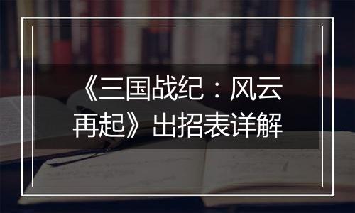 《三国战纪：风云再起》出招表详解