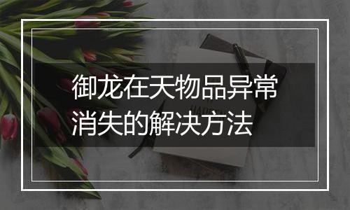 御龙在天物品异常消失的解决方法