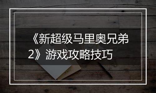 《新超级马里奥兄弟2》游戏攻略技巧