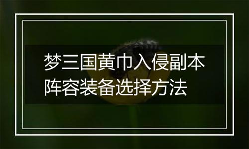 梦三国黄巾入侵副本阵容装备选择方法