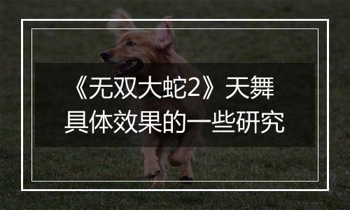 《无双大蛇2》天舞具体效果的一些研究