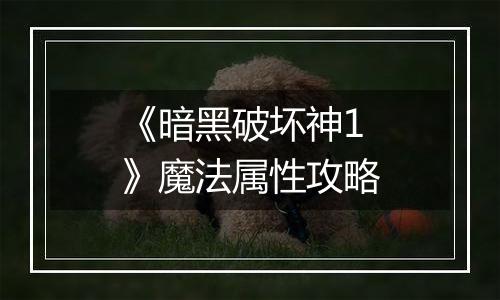 《暗黑破坏神1》魔法属性攻略