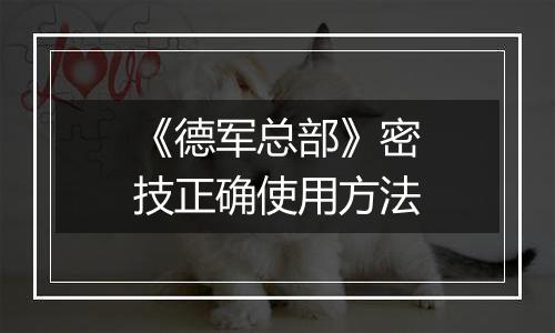《德军总部》密技正确使用方法