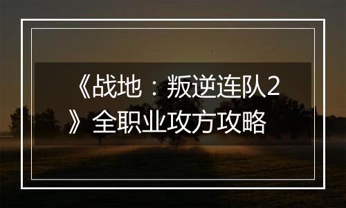 《战地：叛逆连队2》全职业攻方攻略