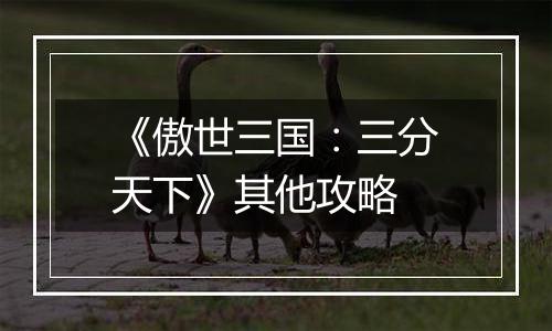 《傲世三国：三分天下》其他攻略