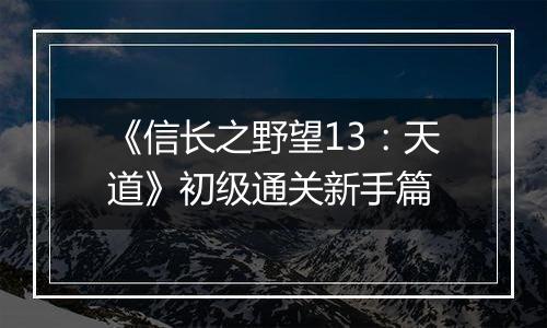 《信长之野望13：天道》初级通关新手篇
