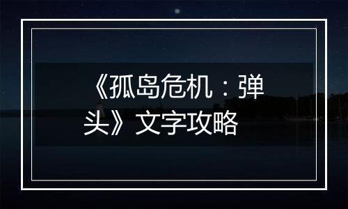 《孤岛危机：弹头》文字攻略