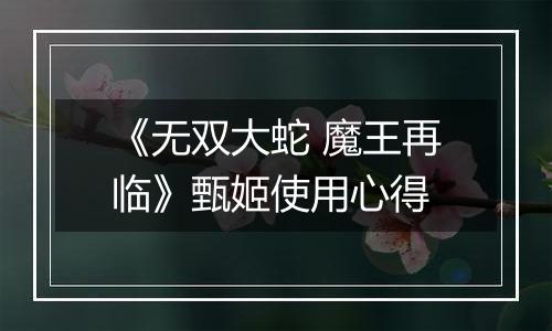 《无双大蛇 魔王再临》甄姬使用心得