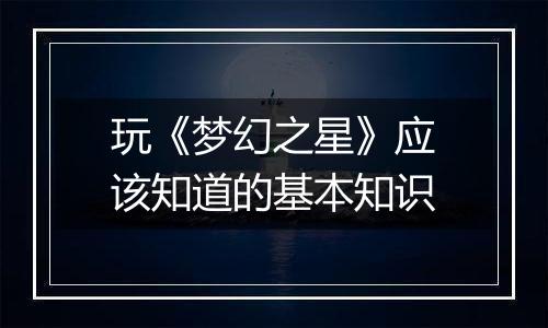 玩《梦幻之星》应该知道的基本知识