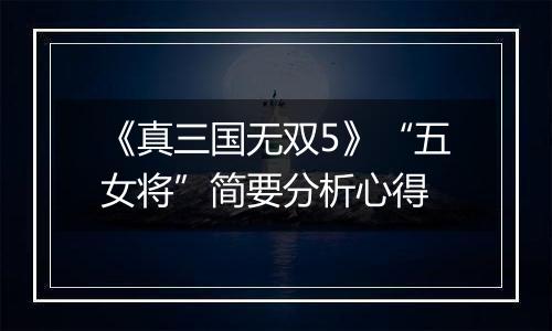 《真三国无双5》“五女将”简要分析心得