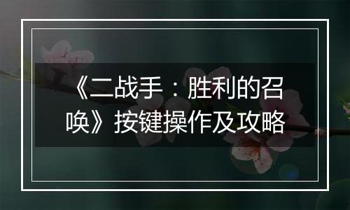 《二战手：胜利的召唤》按键操作及攻略