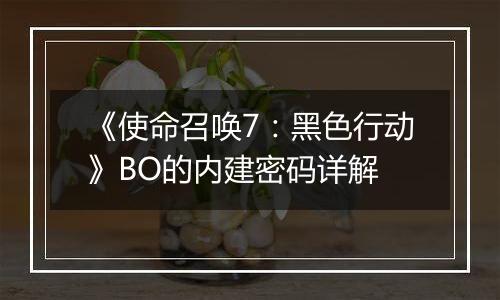 《使命召唤7：黑色行动》BO的内建密码详解