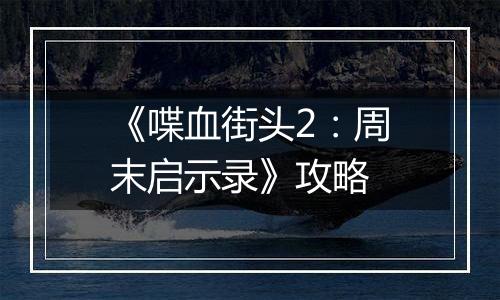 《喋血街头2：周末启示录》攻略