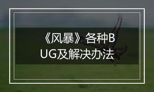《风暴》各种BUG及解决办法