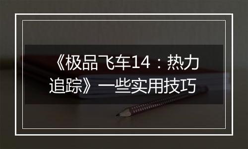 《极品飞车14：热力追踪》一些实用技巧