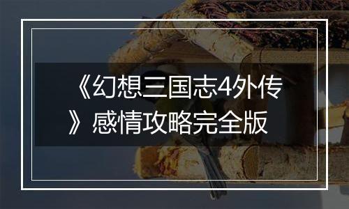 《幻想三国志4外传》感情攻略完全版