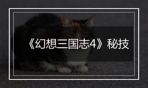 《幻想三国志4》秘技