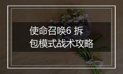 使命召唤6 拆包模式战术攻略