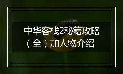 中华客栈2秘籍攻略（全）加人物介绍