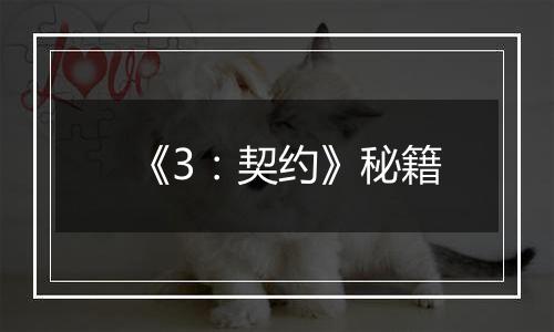 《3：契约》秘籍
