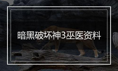 暗黑破坏神3巫医资料