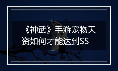 《神武》手游宠物天资如何才能达到SS