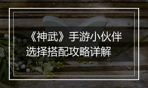 《神武》手游小伙伴选择搭配攻略详解