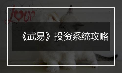 《武易》投资系统攻略