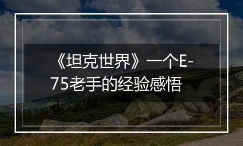 《坦克世界》一个E-75老手的经验感悟