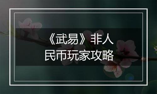 《武易》非人民币玩家攻略